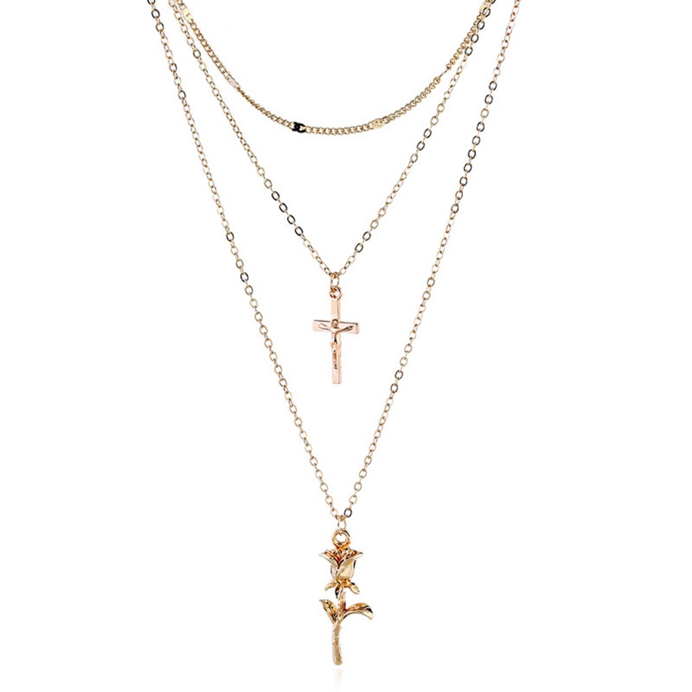 Multi-Layer Rose Chain Necklace - Picture 3 of 5